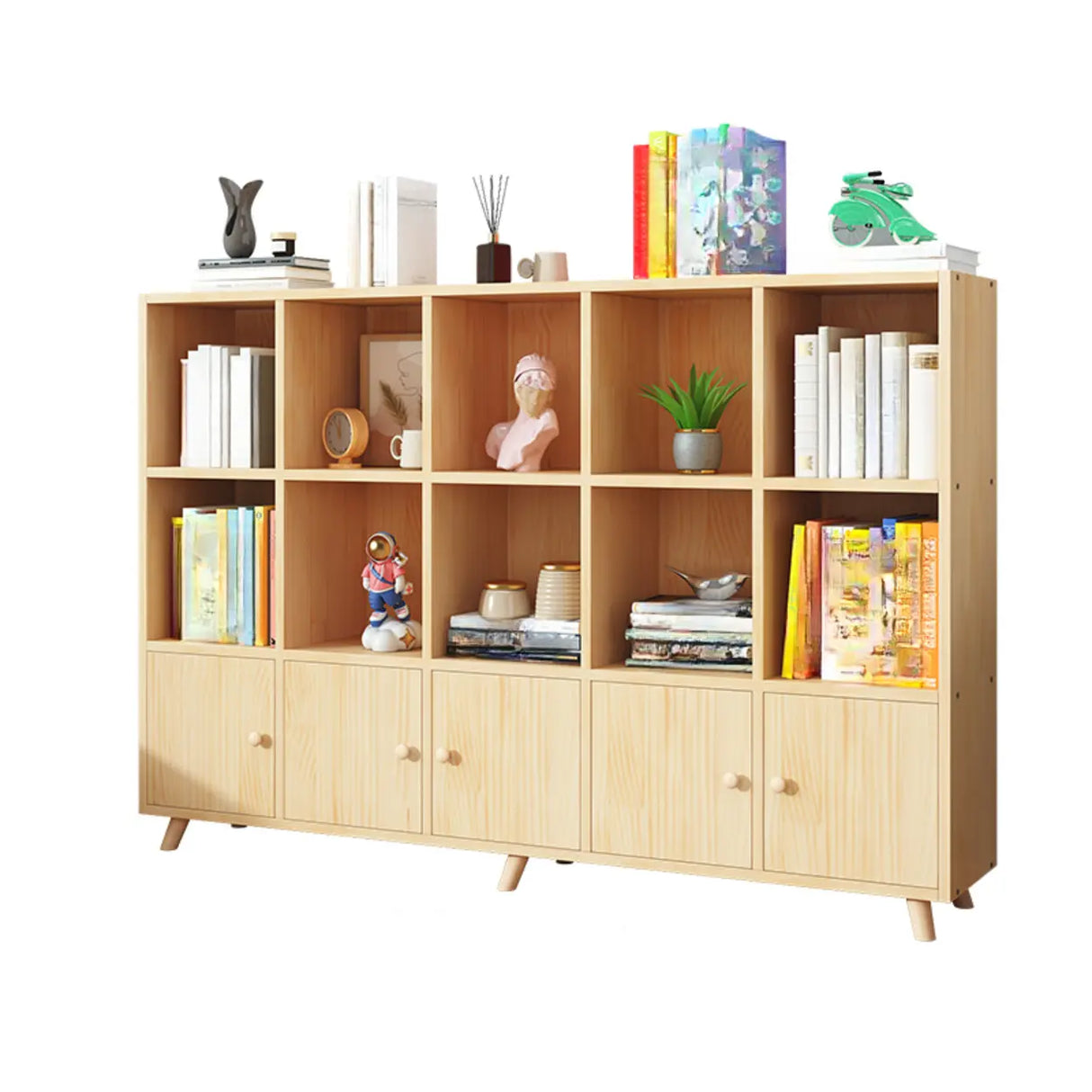 Simple Wood Closed Back Horizontal Organizer Bookcase Image - 7