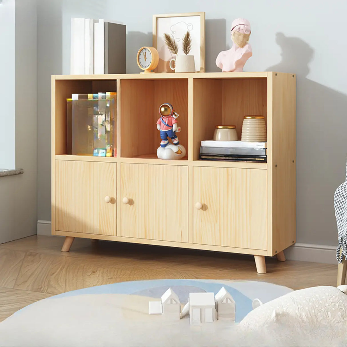 Simple Wood Closed Back Horizontal Organizer Bookcase Image - 8