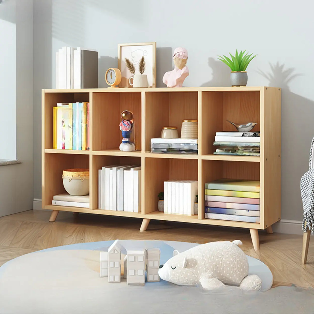 Simple Wood Closed Back Horizontal Organizer Bookcase Image - 9