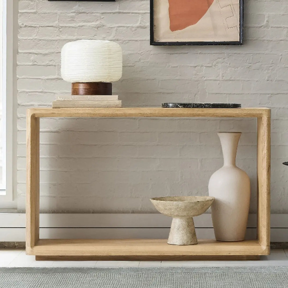 Simple Wood Grain Brown Shelf Standard Console Table Image - 4