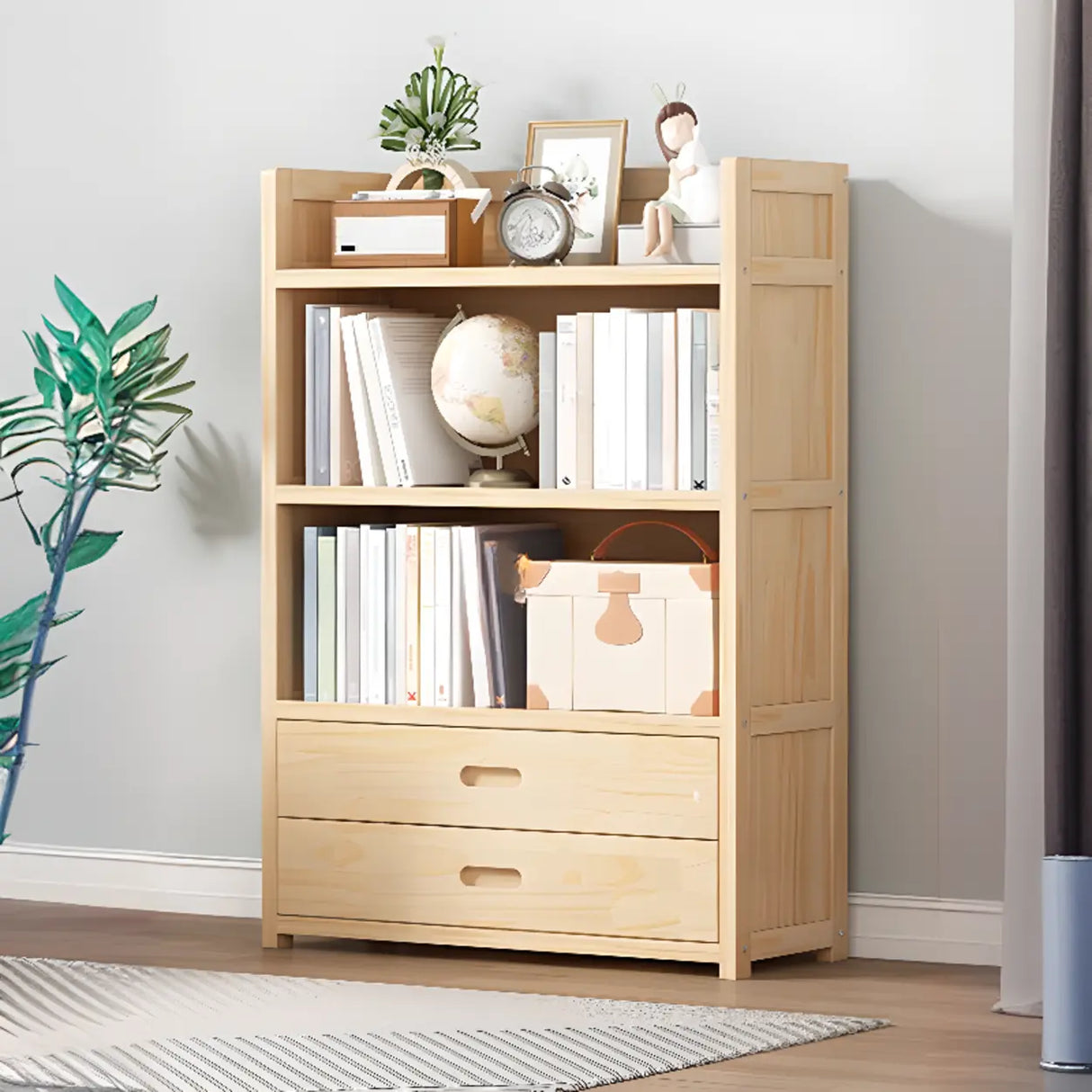 Simple Wood Tone Closed Back Vertical Timber Bookcase Image - 16