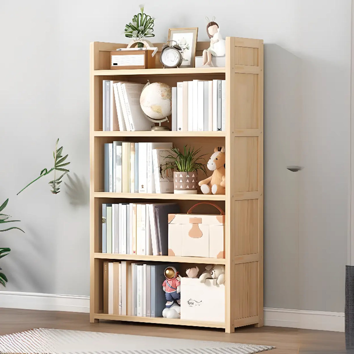 Simple Wood Tone Closed Back Vertical Timber Bookcase Image - 19