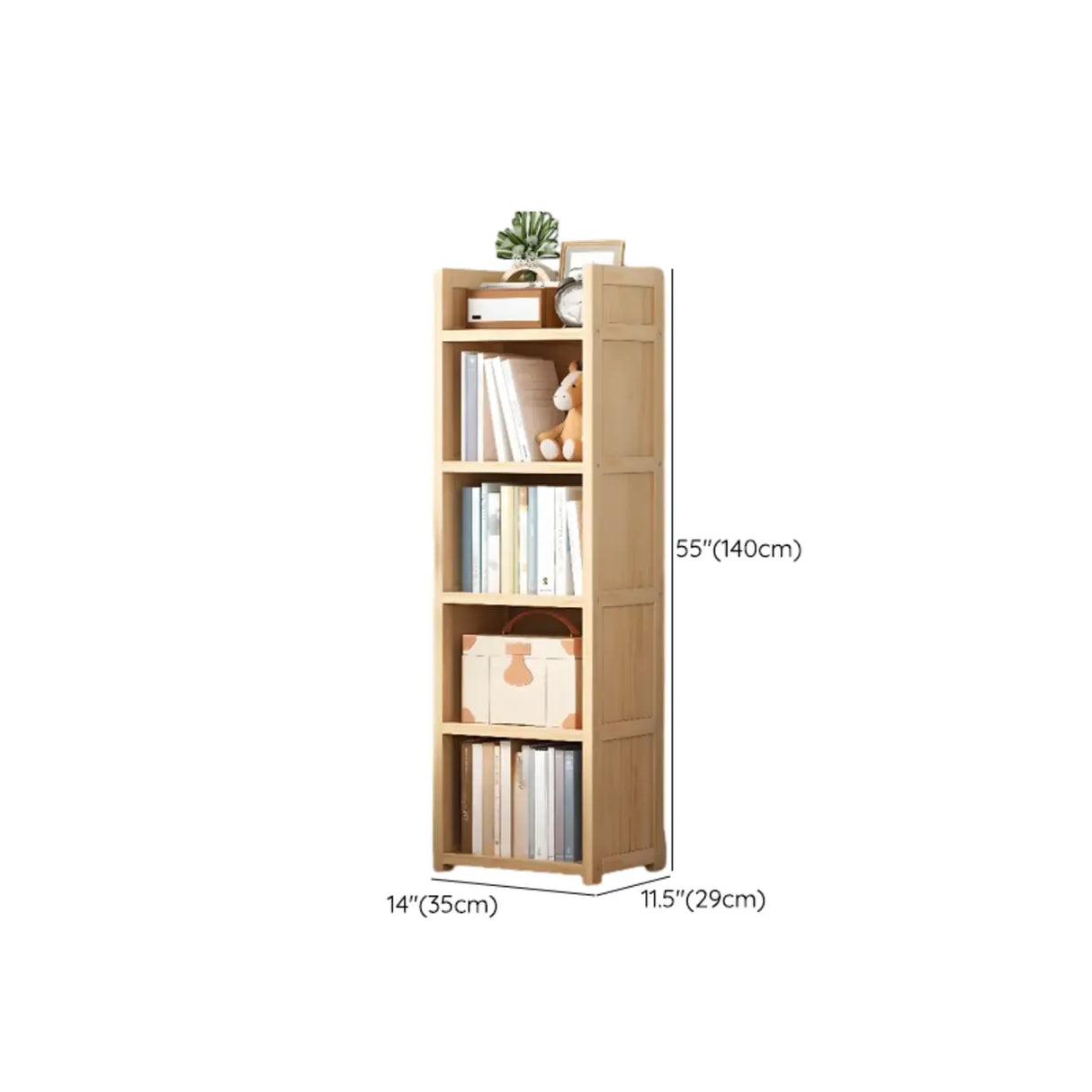 Simple Wood Tone Closed Back Vertical Timber Bookcase Image - 22