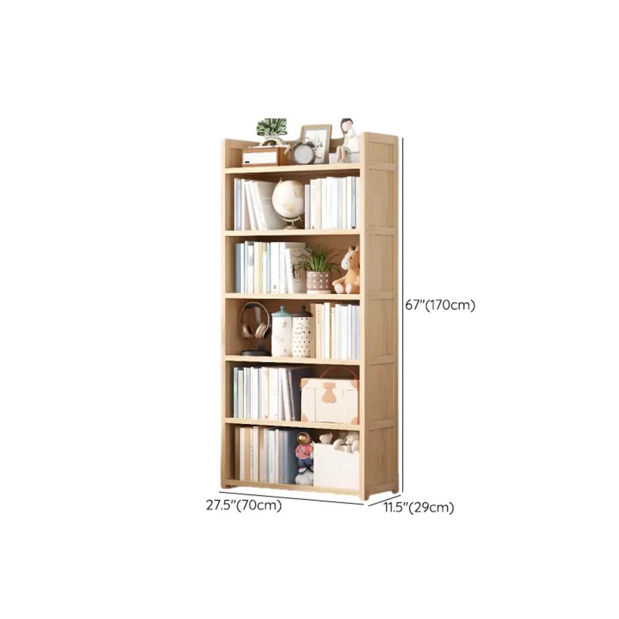Simple Wood Tone Closed Back Vertical Timber Bookcase Image - 30