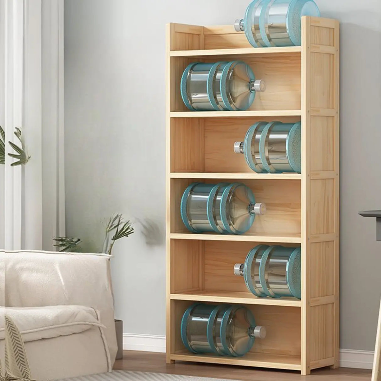 Simple Wood Tone Closed Back Vertical Timber Bookcase Image - 4