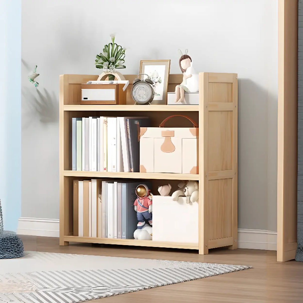 Simple Wood Tone Closed Back Vertical Timber Bookcase Image - 9