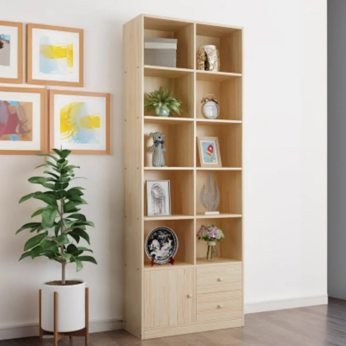 Simple Wooden Closed Back Narrow Display Bookcases Image - 1