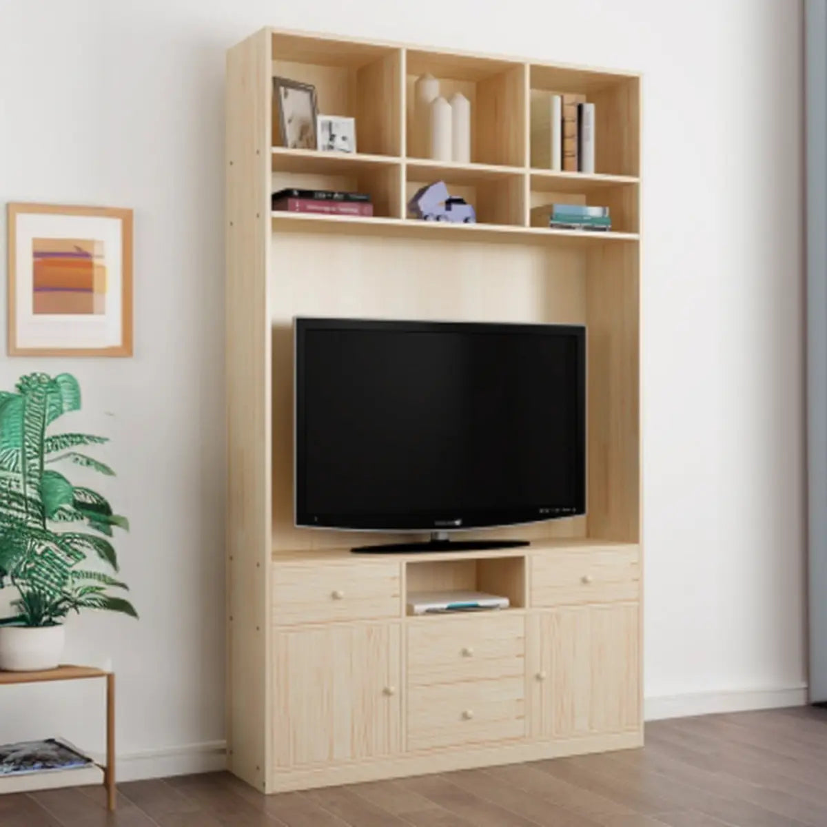 Simple Wooden Closed Back Narrow Display Bookcases Image - 2