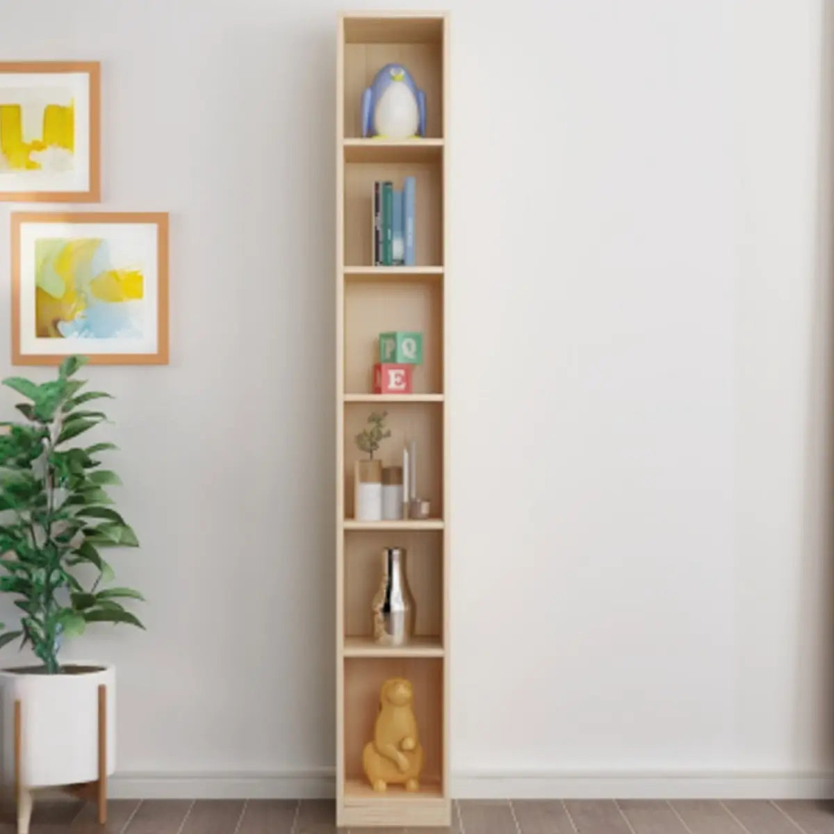 Simple Wooden Closed Back Narrow Display Bookcases Image - 3