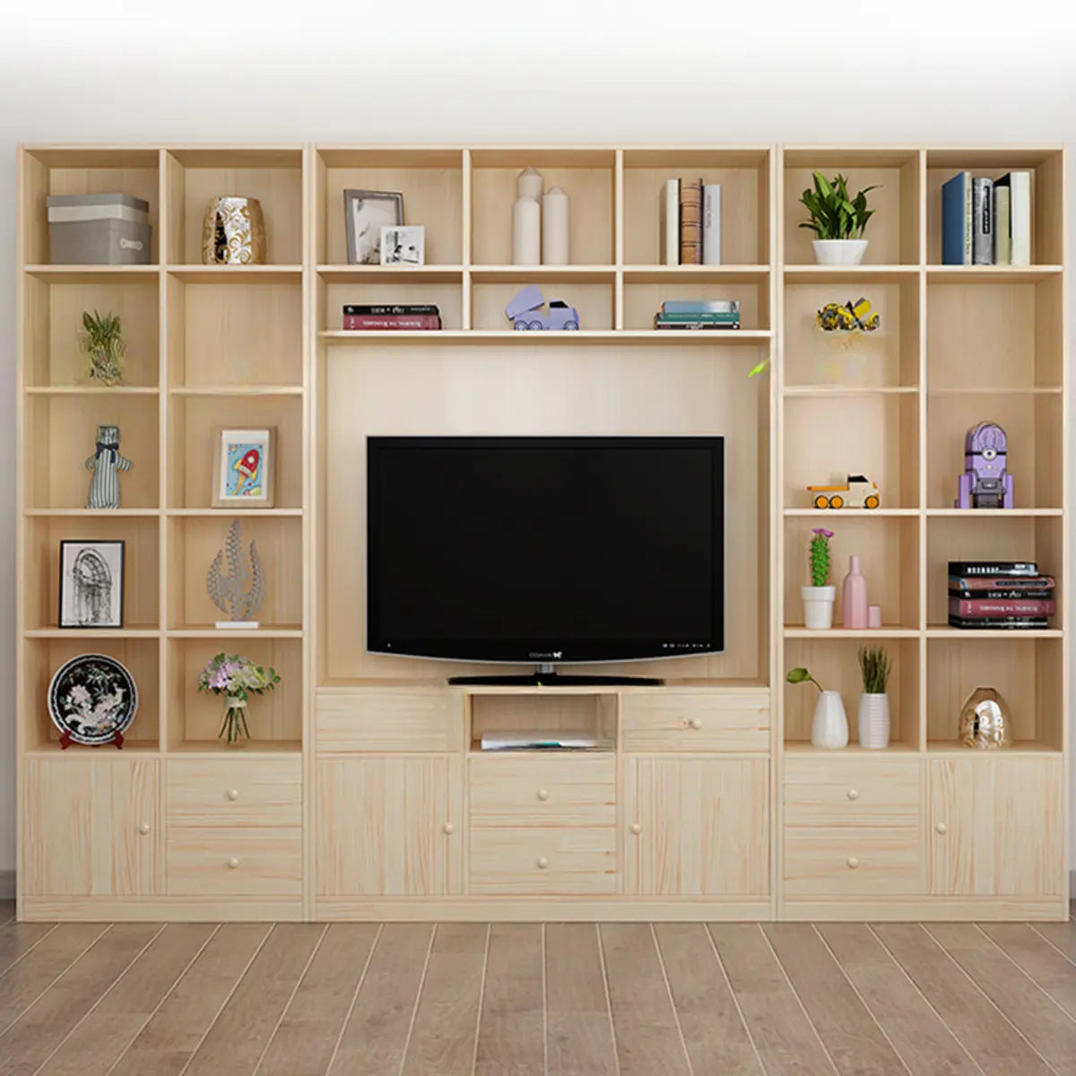 Simple Wooden Closed Back Narrow Display Bookcases Image - 4