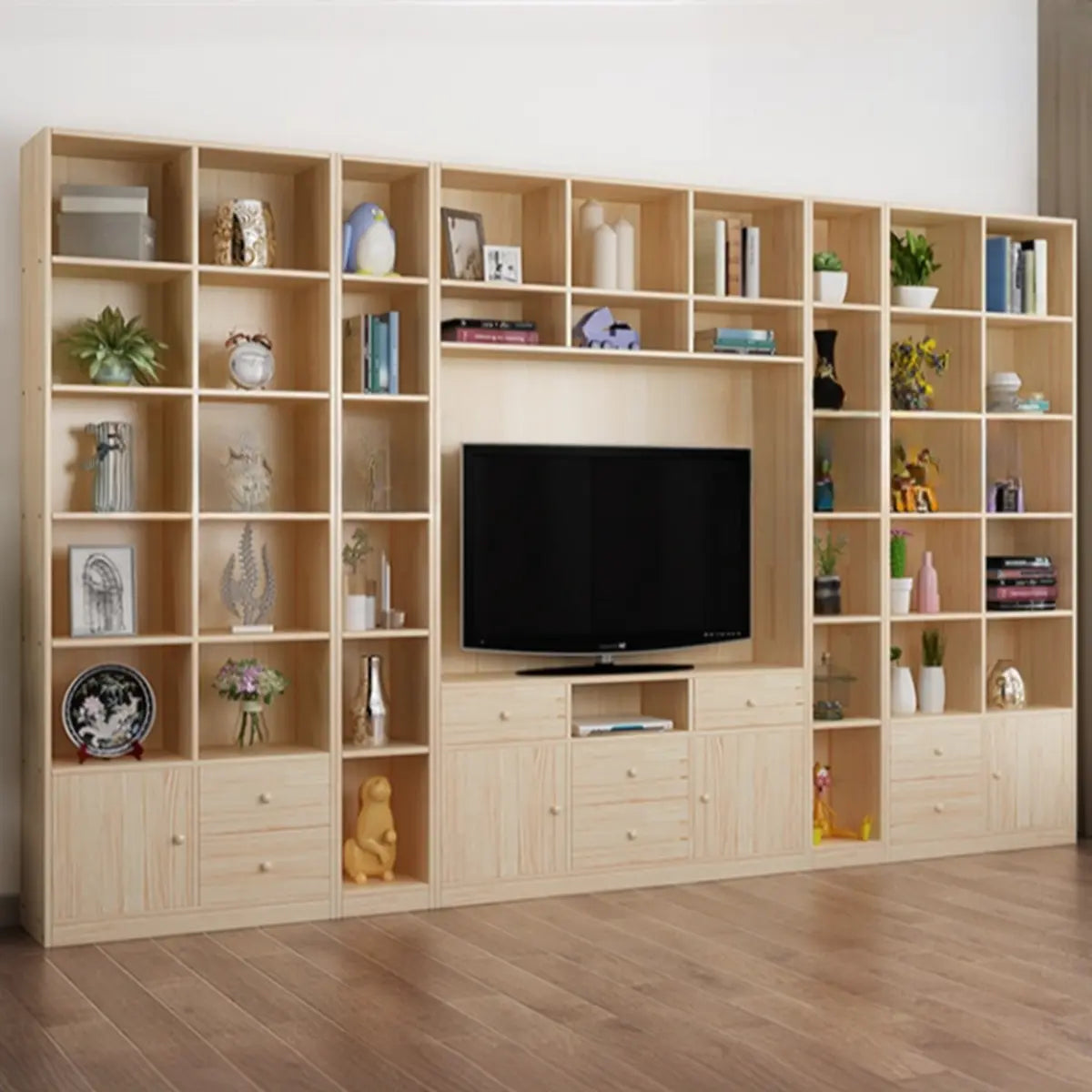 Simple Wooden Closed Back Narrow Display Bookcases Image - 6