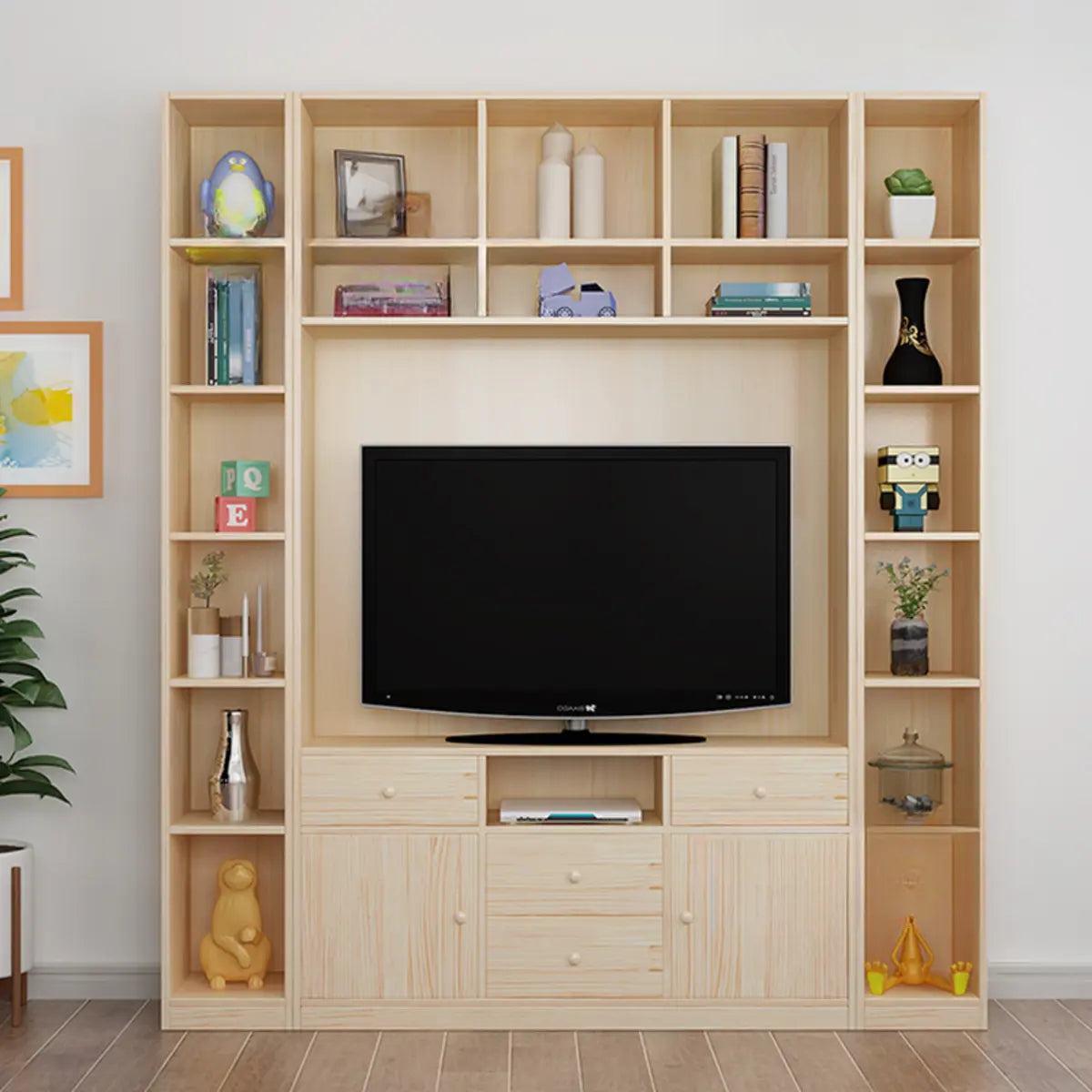 Simple Wooden Closed Back Narrow Display Bookcases Image - 7