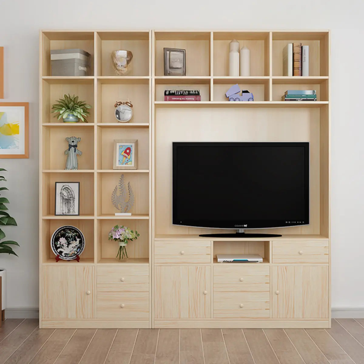 Simple Wooden Closed Back Narrow Display Bookcases Image - 8
