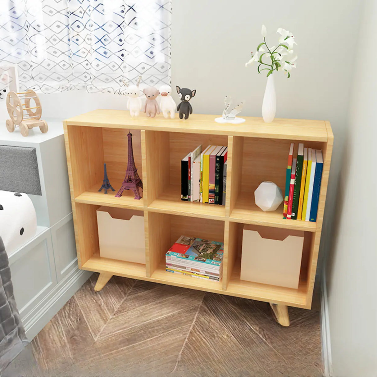 Simple Wooden House-Shaped Closed Back Storage Bookcase Image - 14