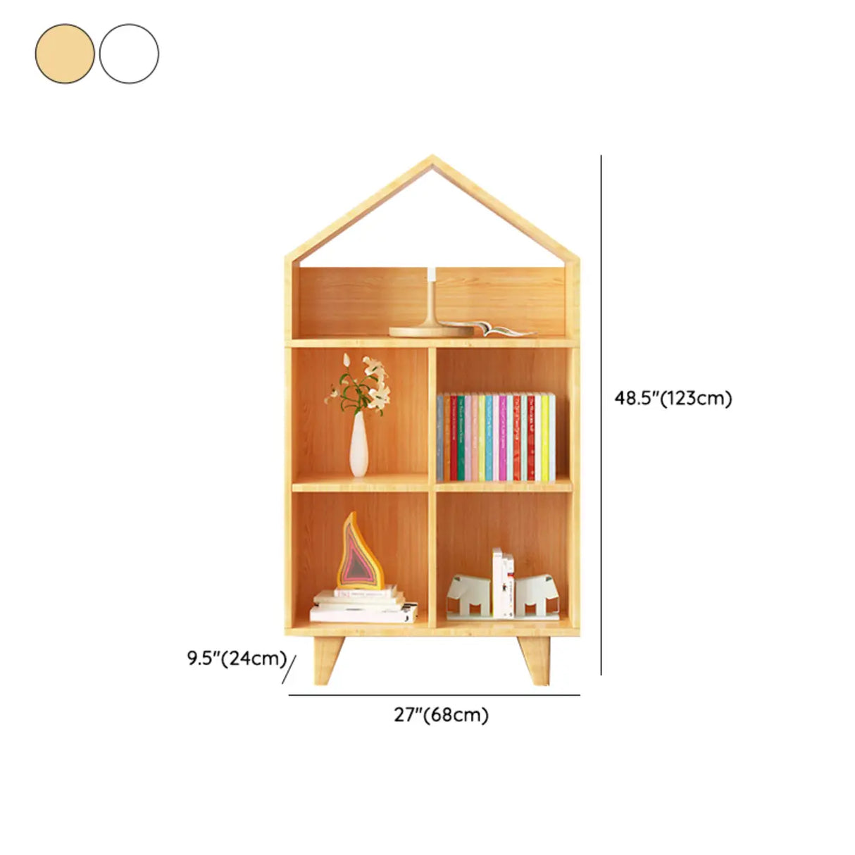 Simple Wooden House-Shaped Closed Back Storage Bookcase