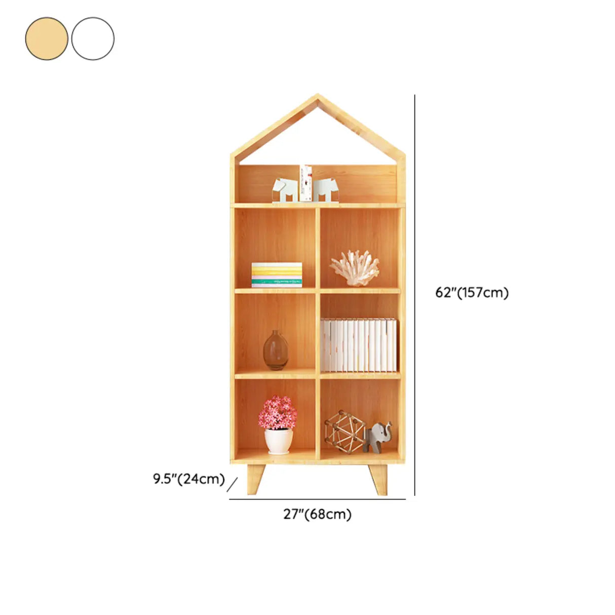 Simple Wooden House-Shaped Closed Back Storage Bookcase Image - 17