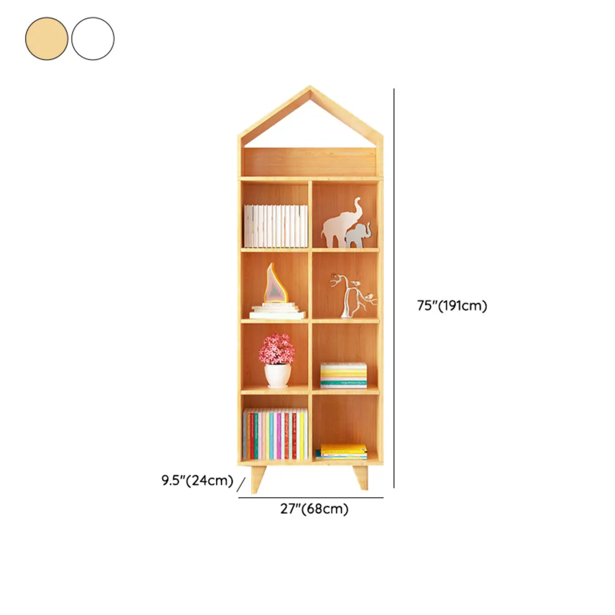 Simple Wooden House-Shaped Closed Back Storage Bookcase Image - 18