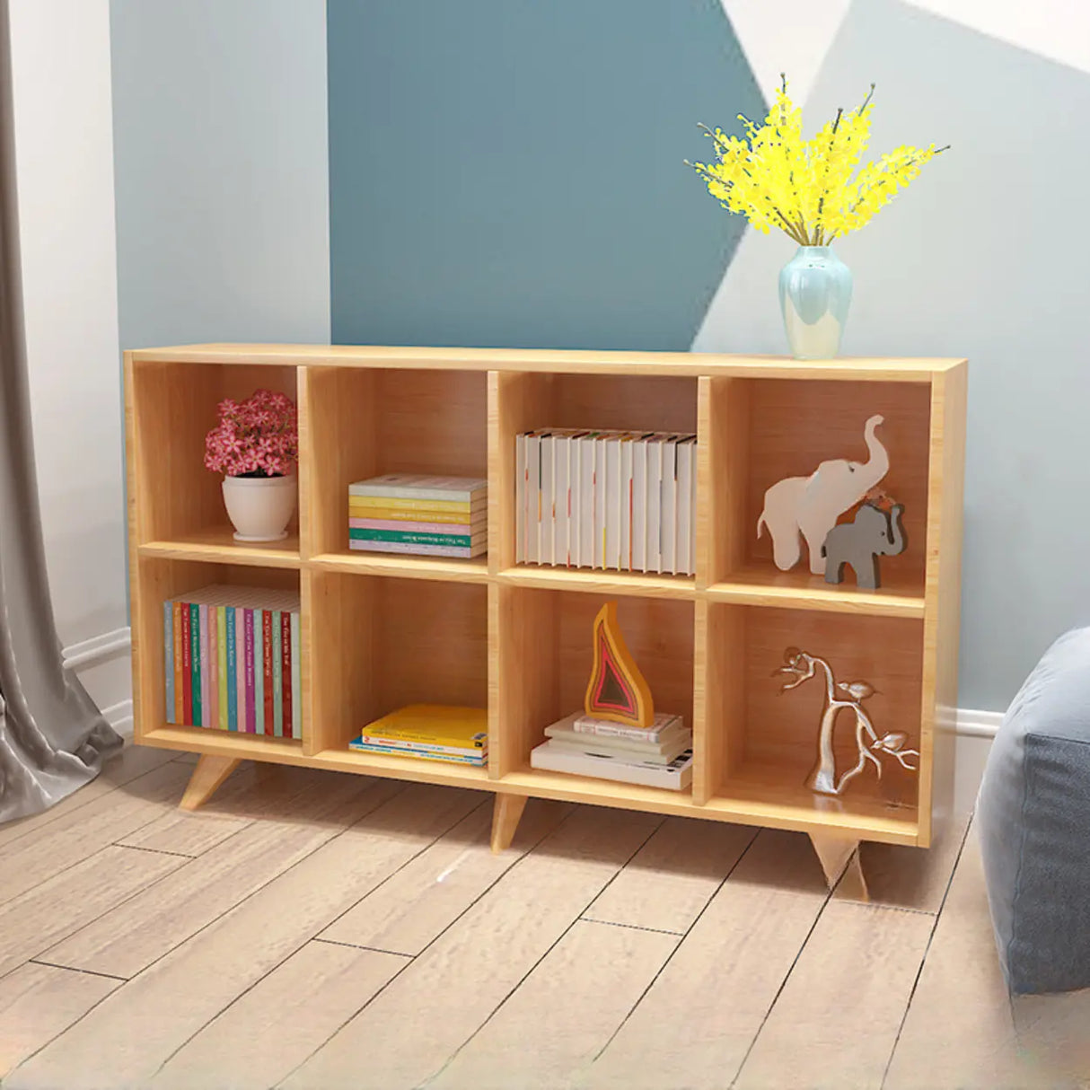 Simple Wooden House-Shaped Closed Back Storage Bookcase Image - 5