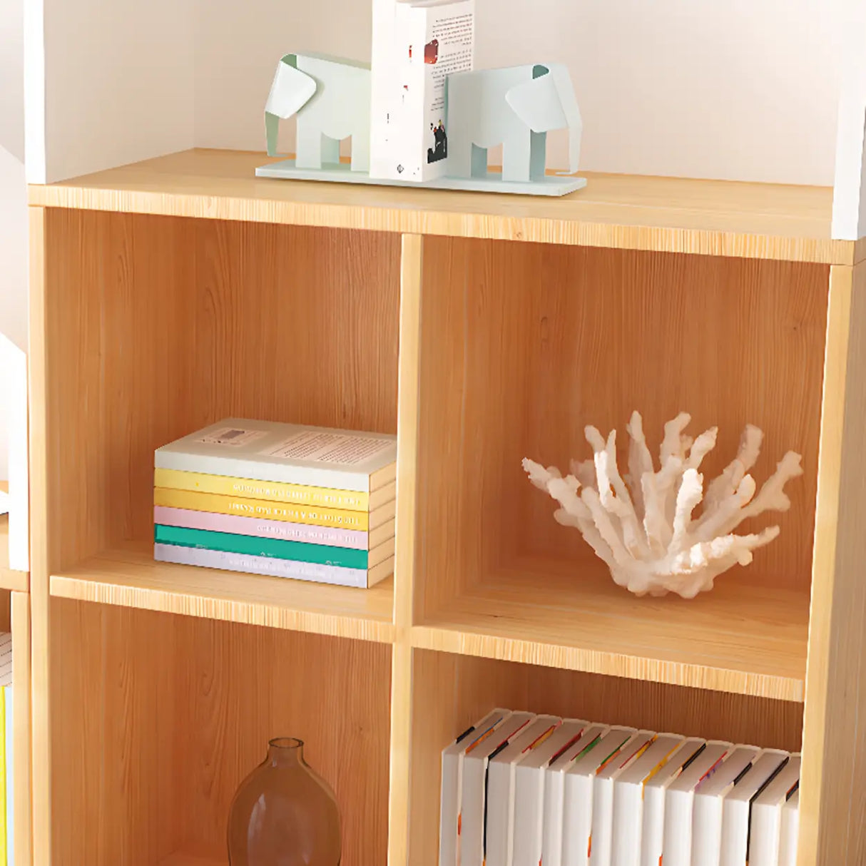Simple Wooden House-Shaped Closed Back Storage Bookcase Image - 7