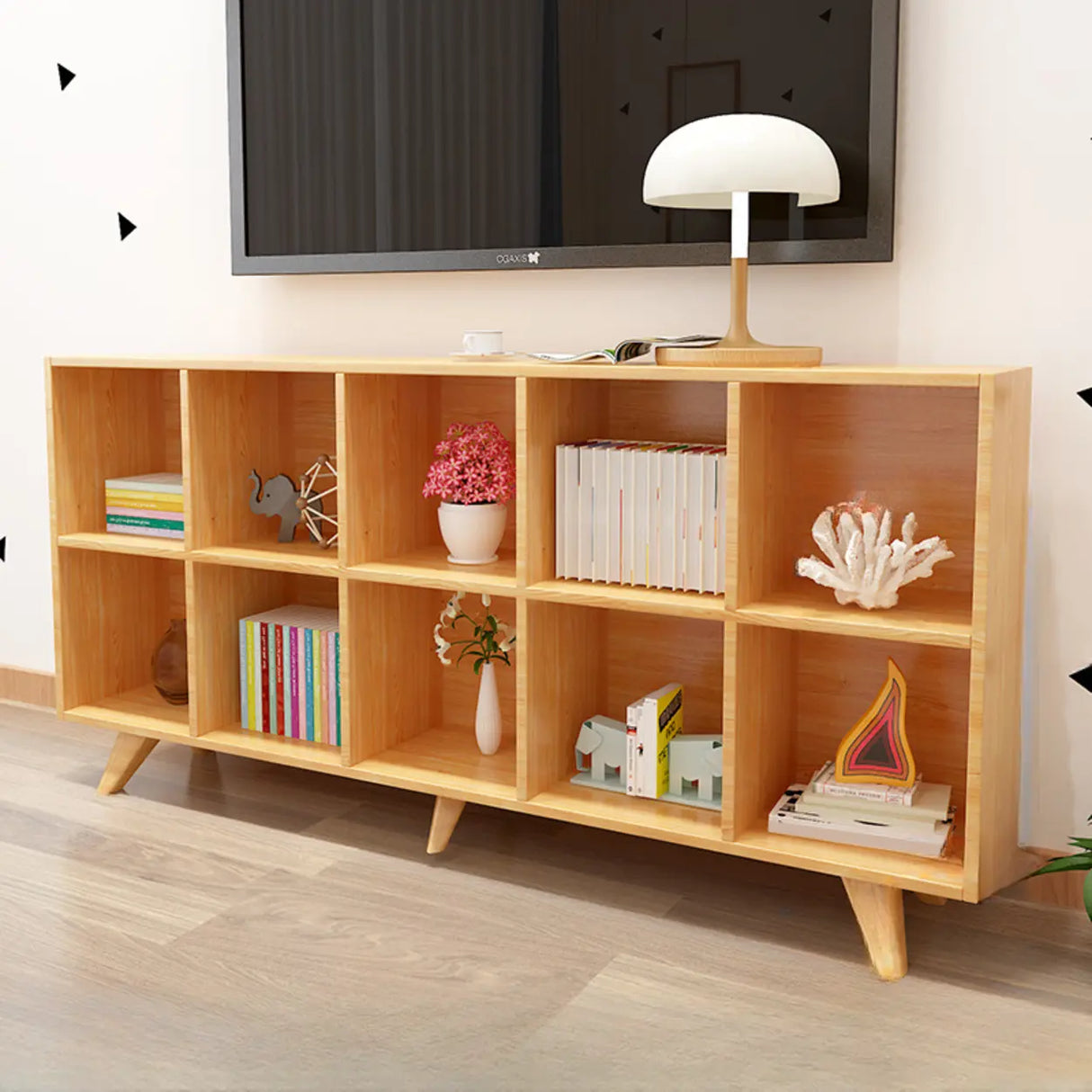 Simple Wooden House-Shaped Closed Back Storage Bookcase Image - 9