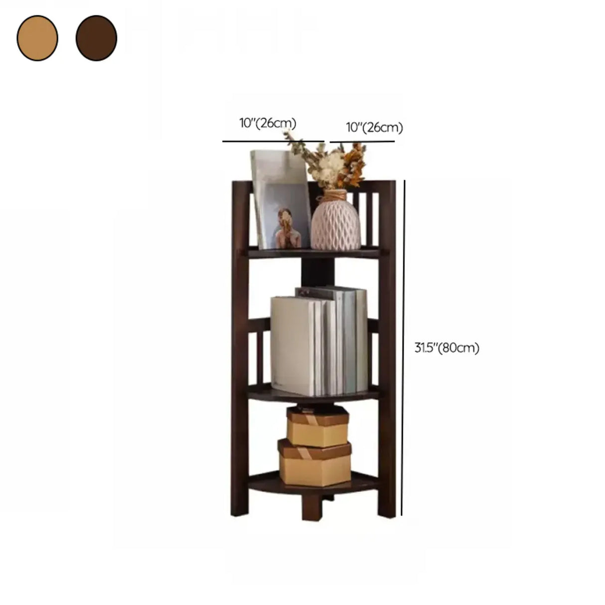 Simple Wooden Triangle Shelf Tower Open Corner Bookcase