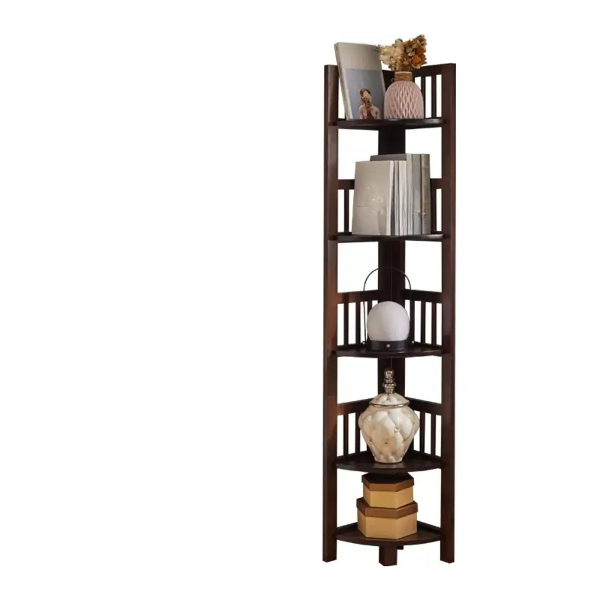 Simple Wooden Triangle Shelf Tower Open Corner Bookcase Image - 2