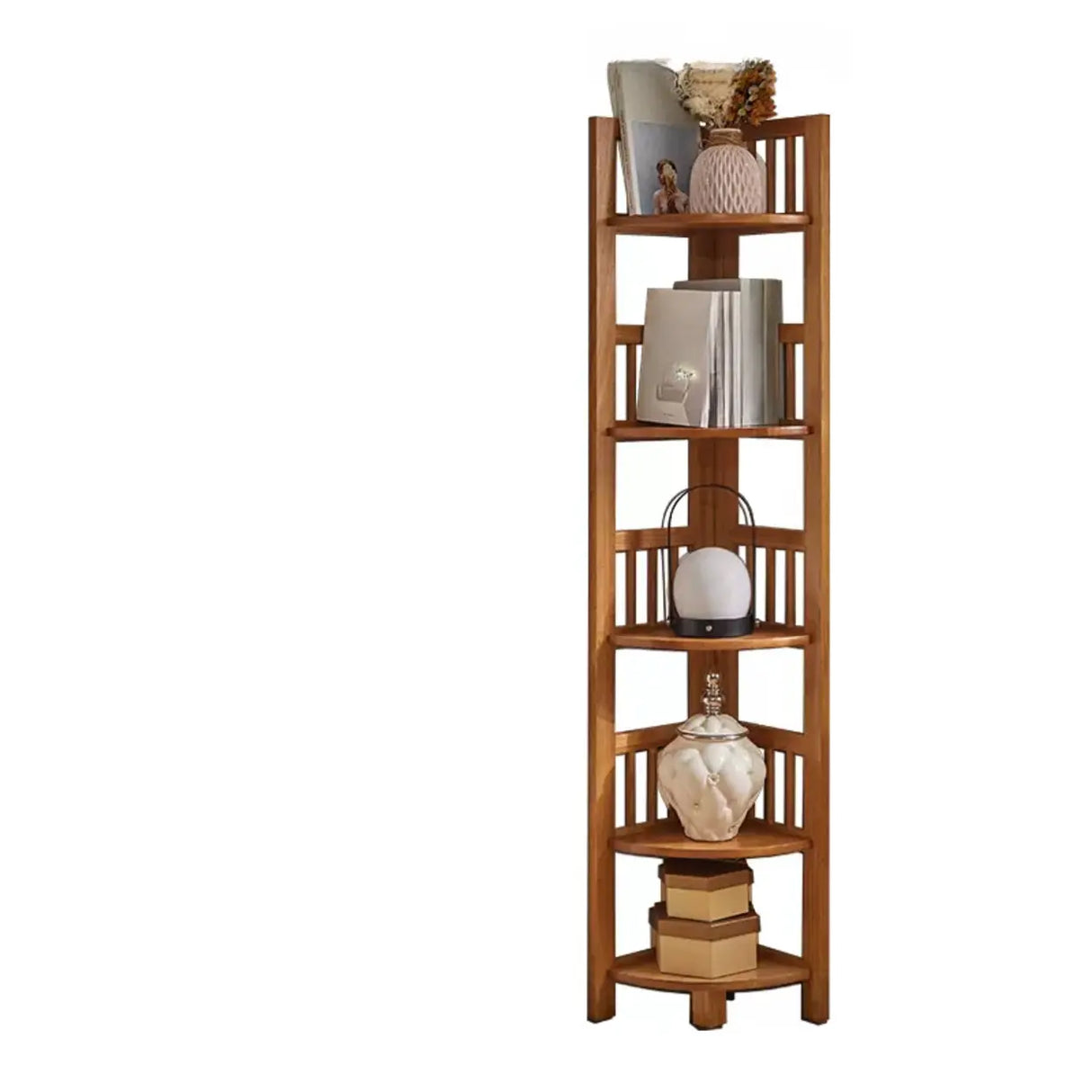 Simple Wooden Triangle Shelf Tower Open Corner Bookcase Image - 3