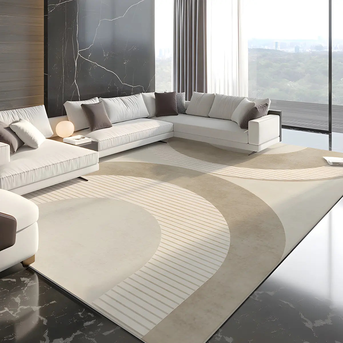 Simplicity Beige Polyester Rectangular Area Rug Image - 2