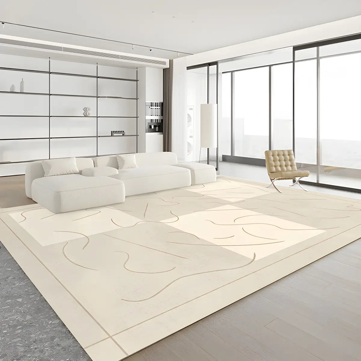 Simplicity Beige Polyester Rectangular Area Rug Image - 4