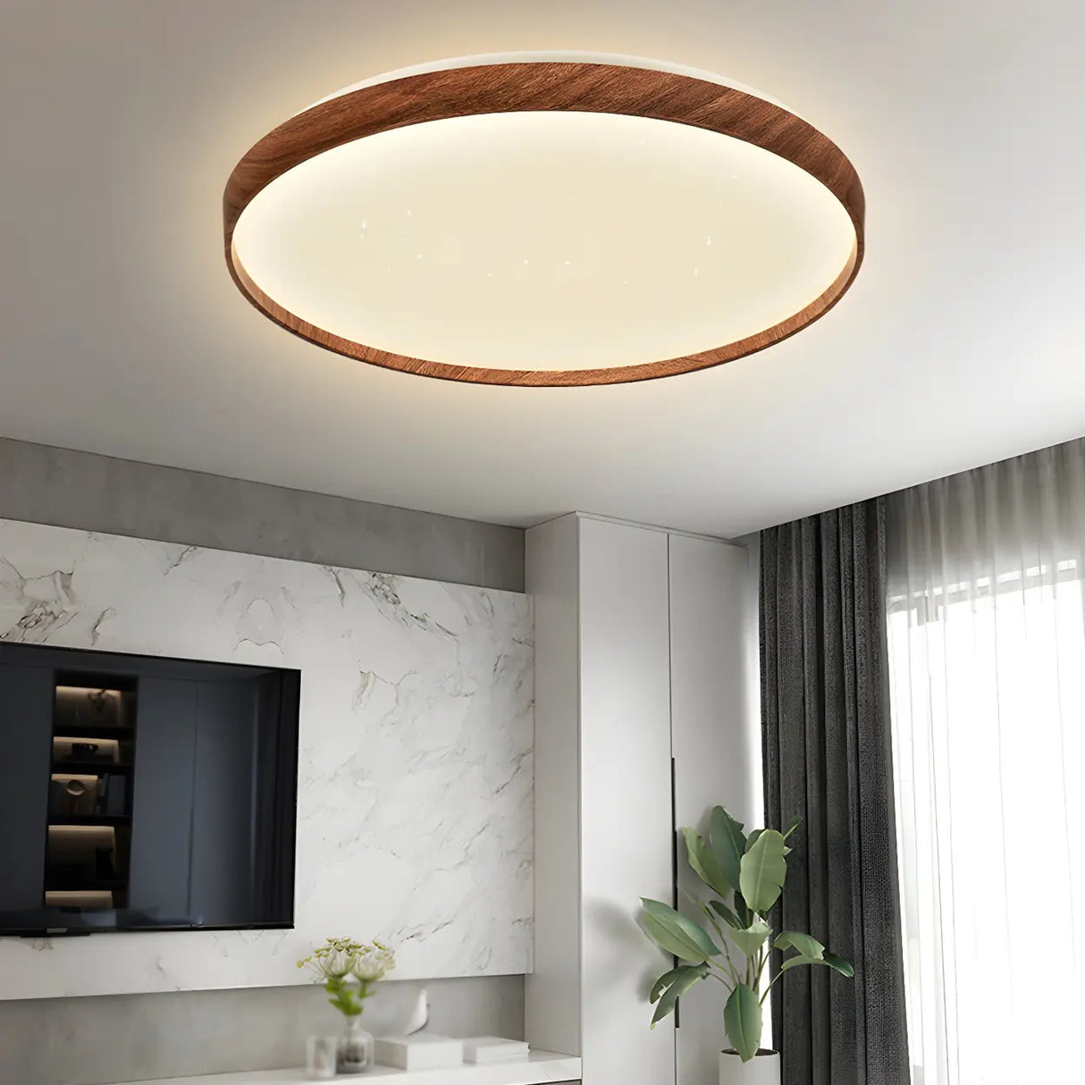 Simplicity Brown Round LED Dimmable Flush Mount Light Image - 13
