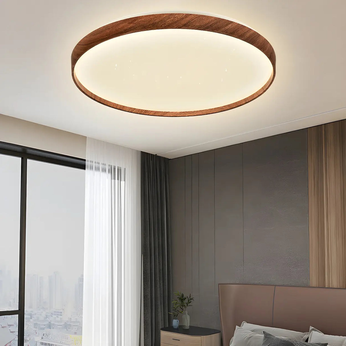 Simplicity Brown Round LED Dimmable Flush Mount Light Image - 3