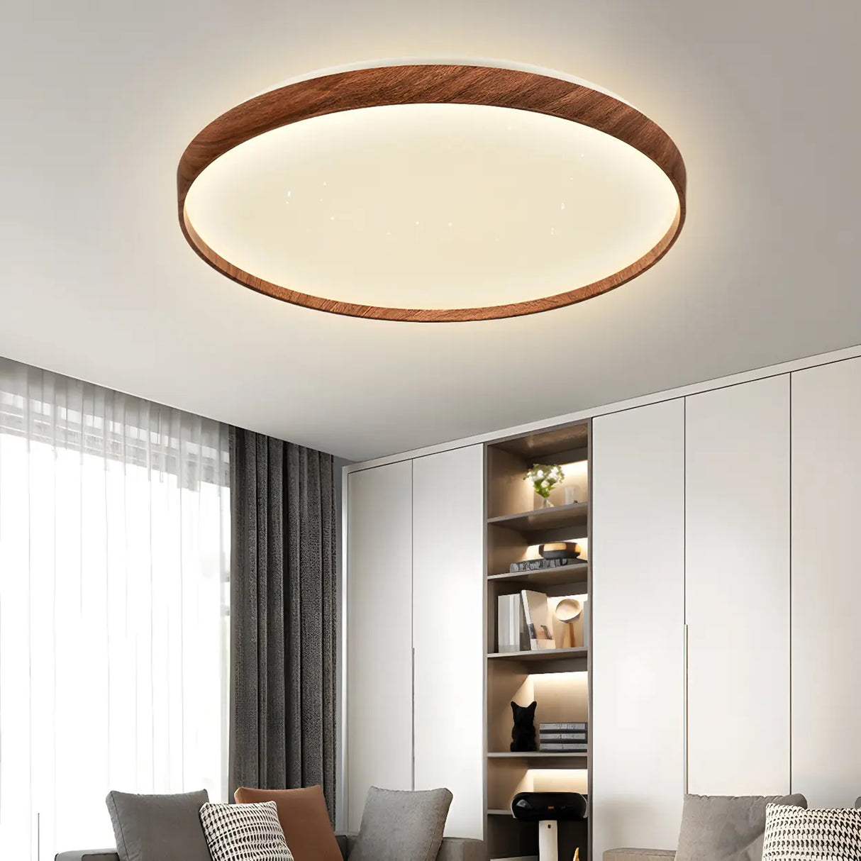 Simplicity Brown Round LED Dimmable Flush Mount Light Image - 4