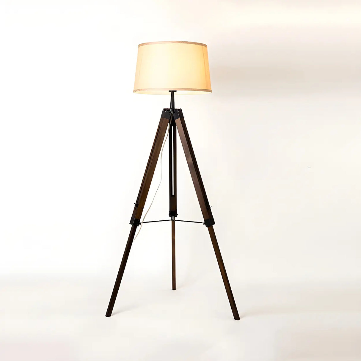 Simplicity Tripod and Cylinder Fabric Wood Floor Lamp Image - 3