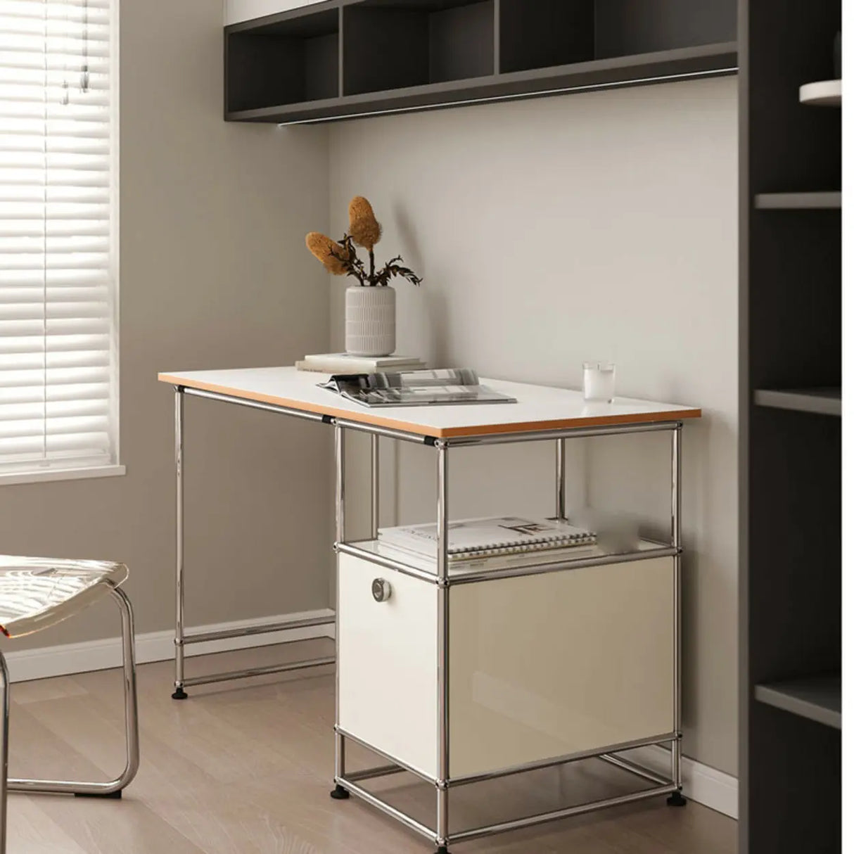 Simplicity White Wood Silver H-Shape Computer Desk Image - 3