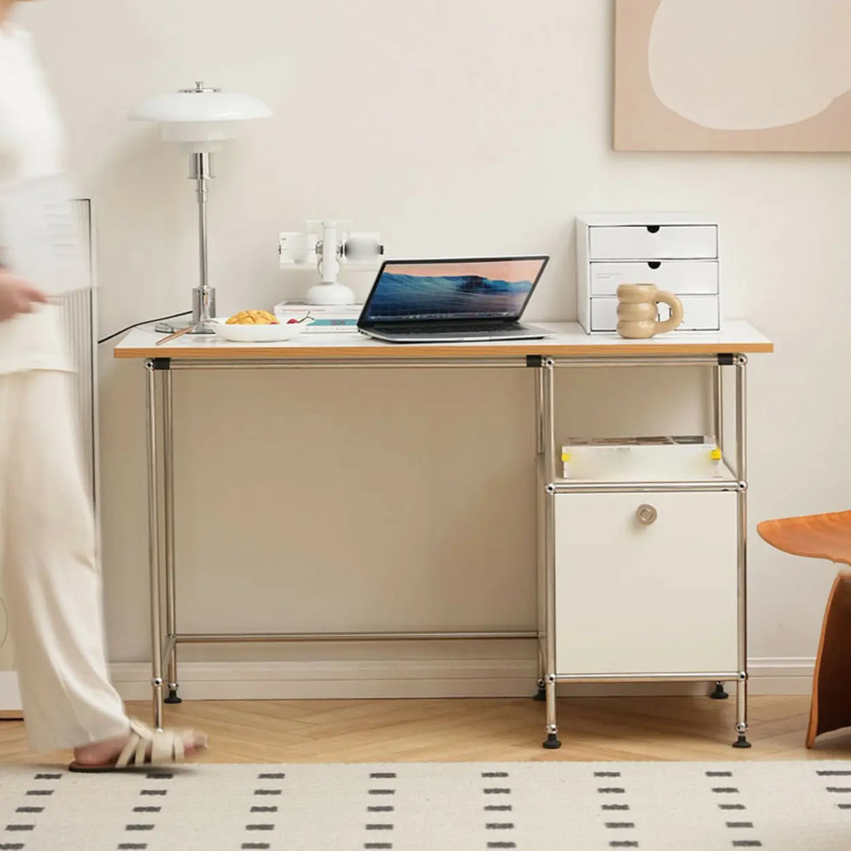 Simplicity White Wood Silver H-Shape Computer Desk Image - 4