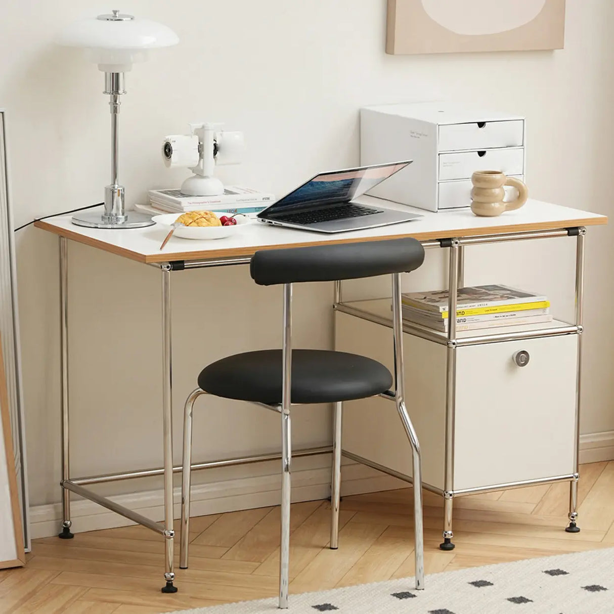 Simplicity White Wood Silver H-Shape Computer Desk Image - 7
