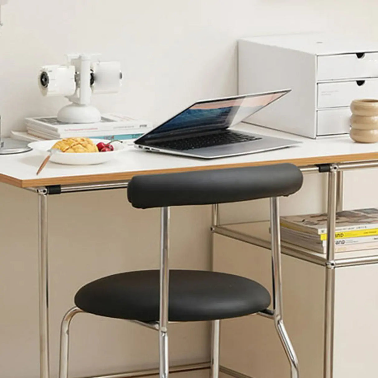 Simplicity White Wood Silver H-Shape Computer Desk Image - 8