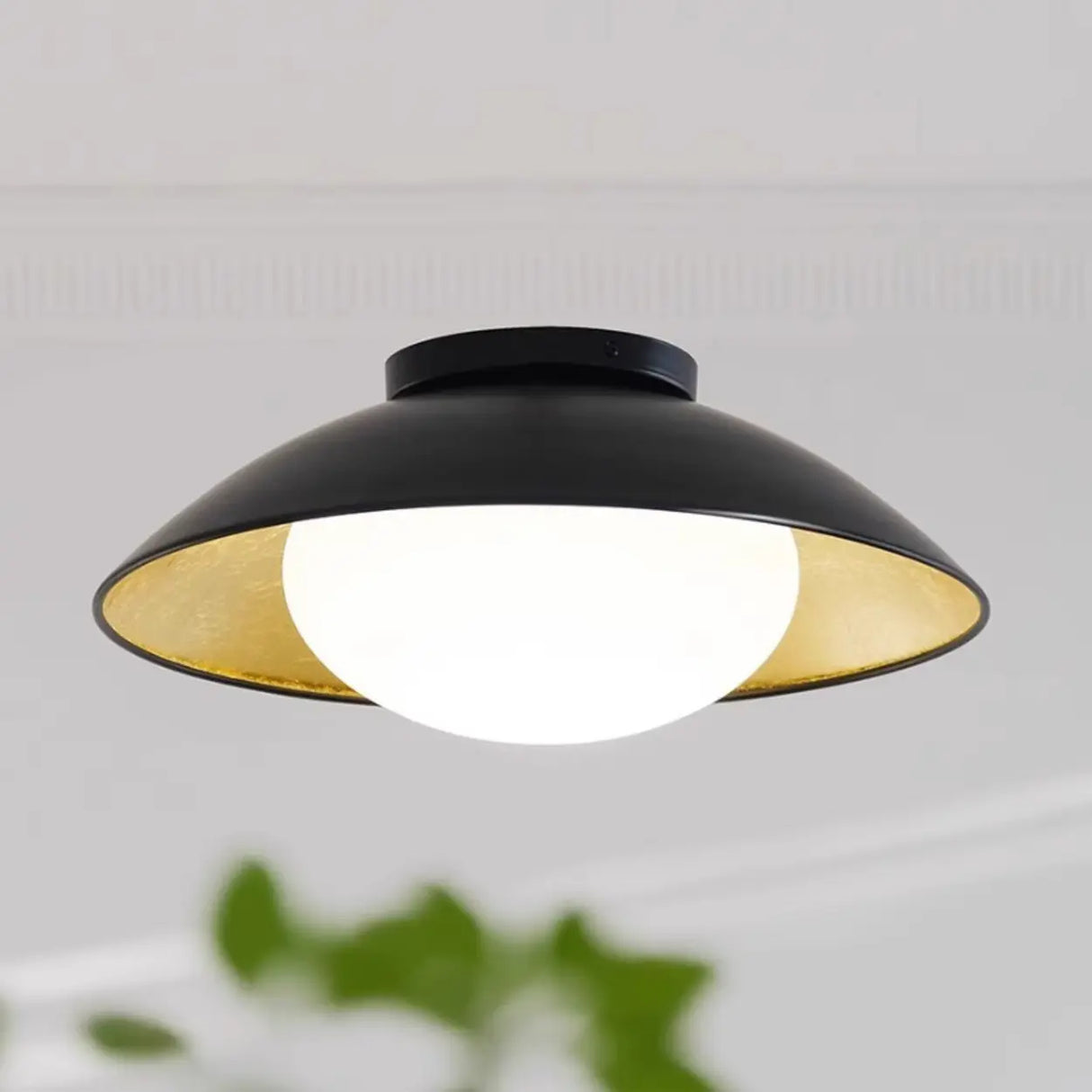 Simplistic Barn Black Gold Semi-Flush Mount Light Image - 1