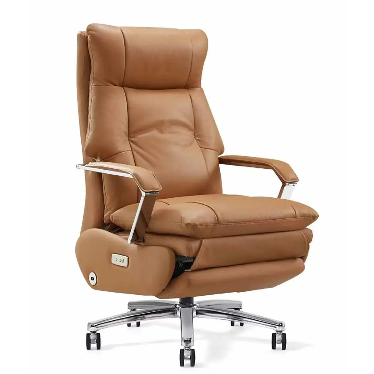 Simplistic Ergonomic Cowhide Executive Orange Office Chair Image - 4