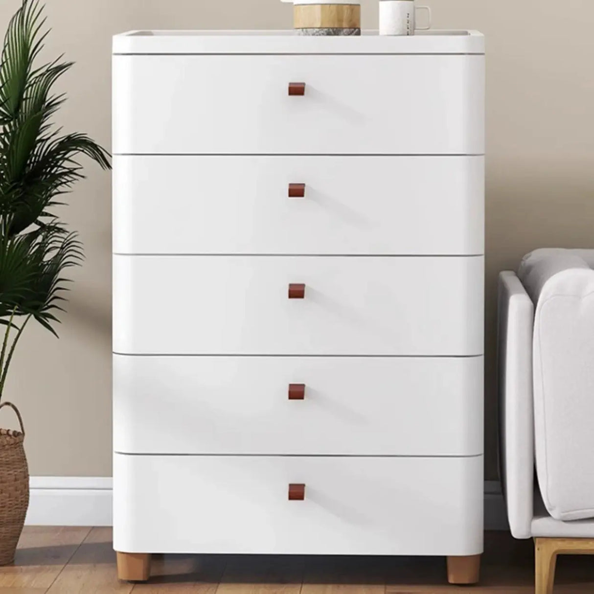 Simplistic White Dresser Chest with Five Drawers Image - 1