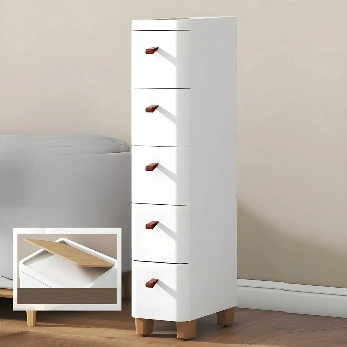 Simplistic White Dresser Chest with Five Drawers Image - 11