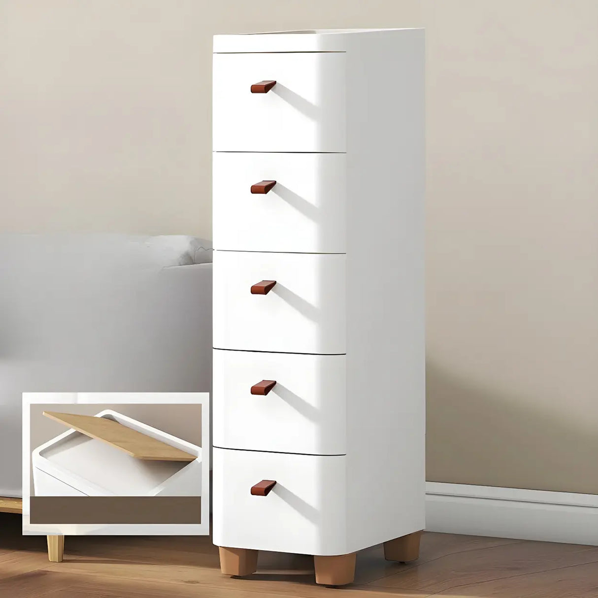 Simplistic White Dresser Chest with Five Drawers Image - 14