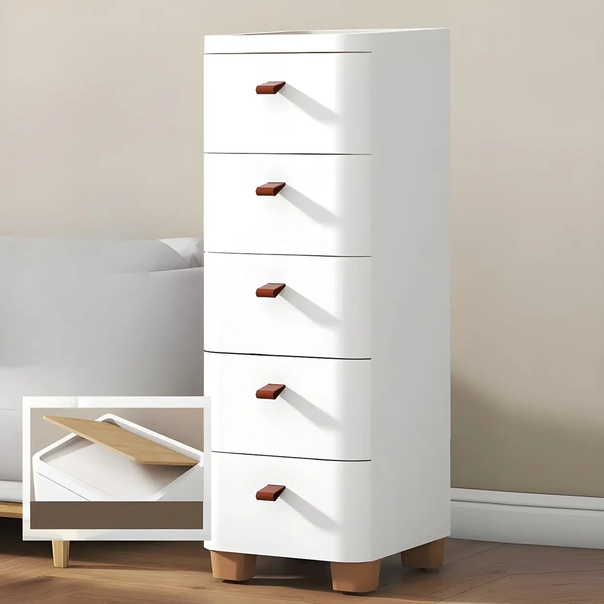 Simplistic White Dresser Chest with Five Drawers Image - 15
