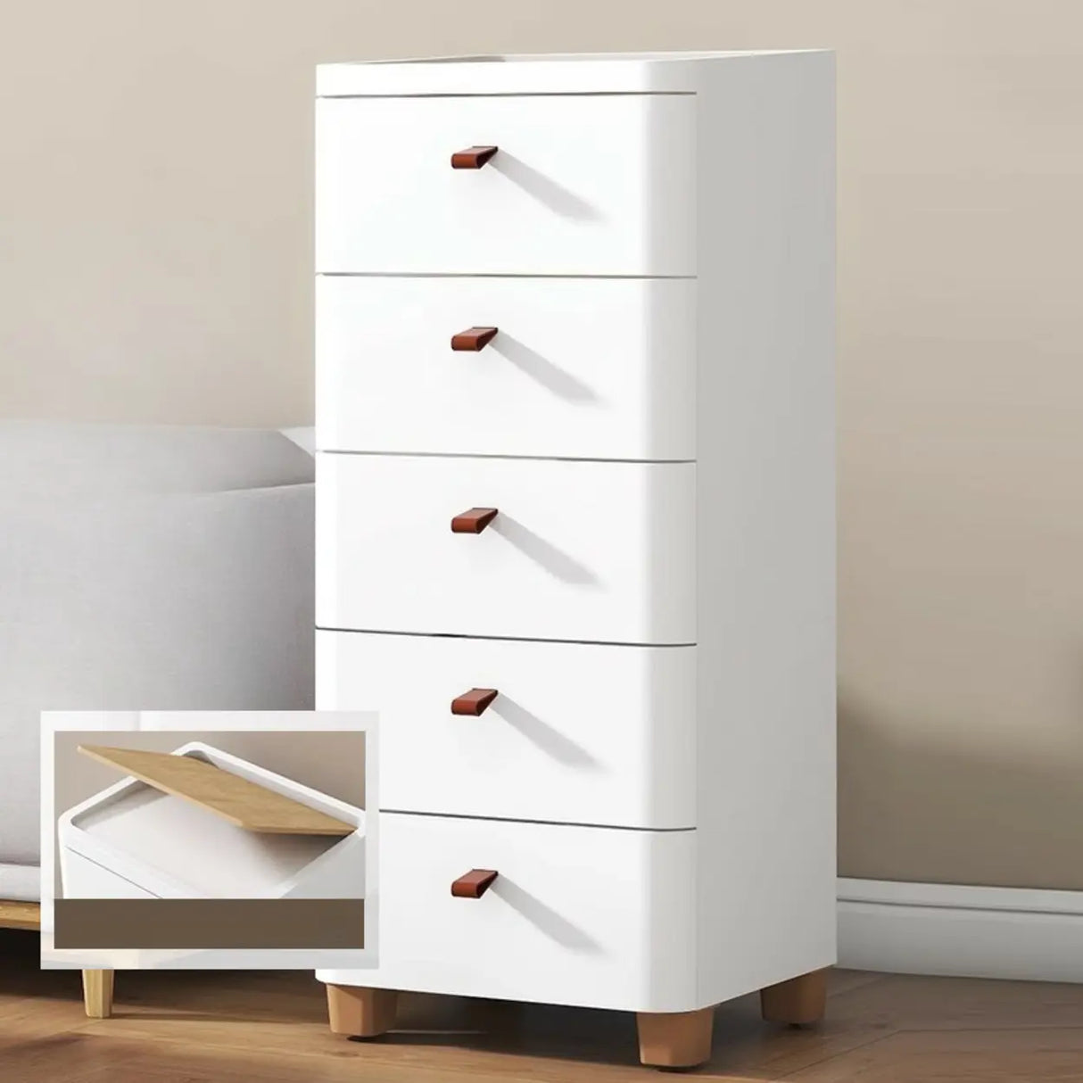 Simplistic White Dresser Chest with Five Drawers Image - 17