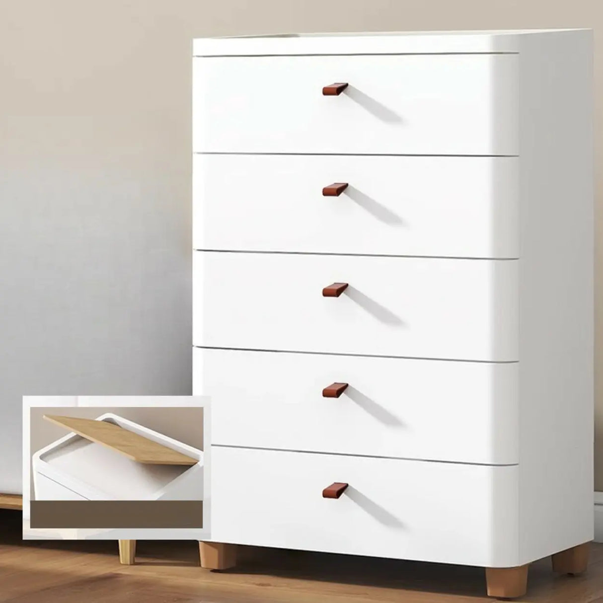 Simplistic White Dresser Chest with Five Drawers Image - 19