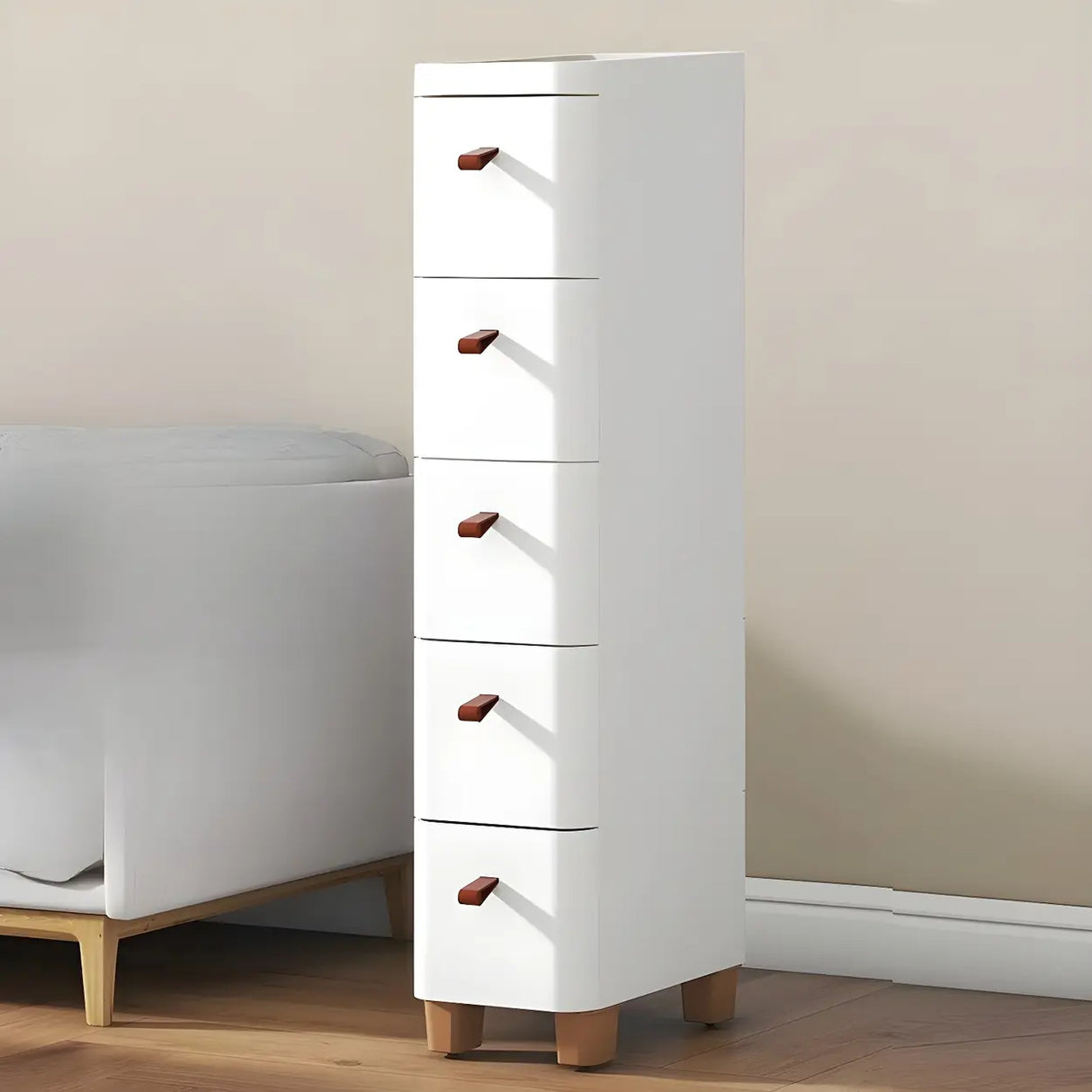 Simplistic White Dresser Chest with Five Drawers Image - 2