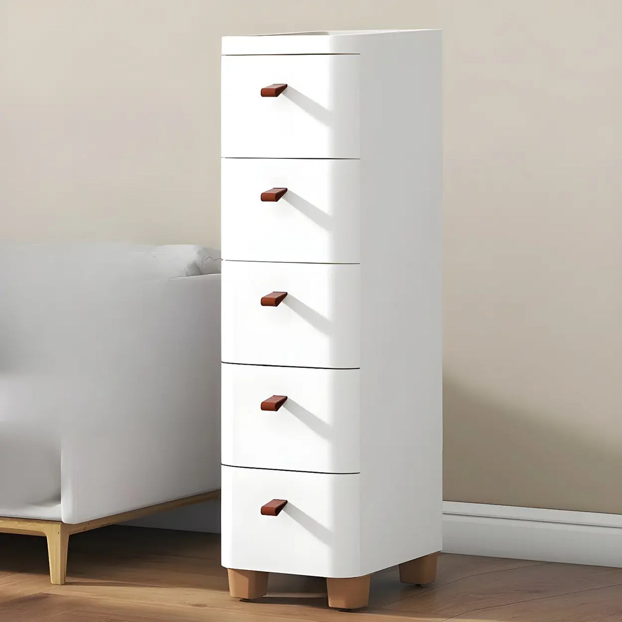 Simplistic White Dresser Chest with Five Drawers Image - 3