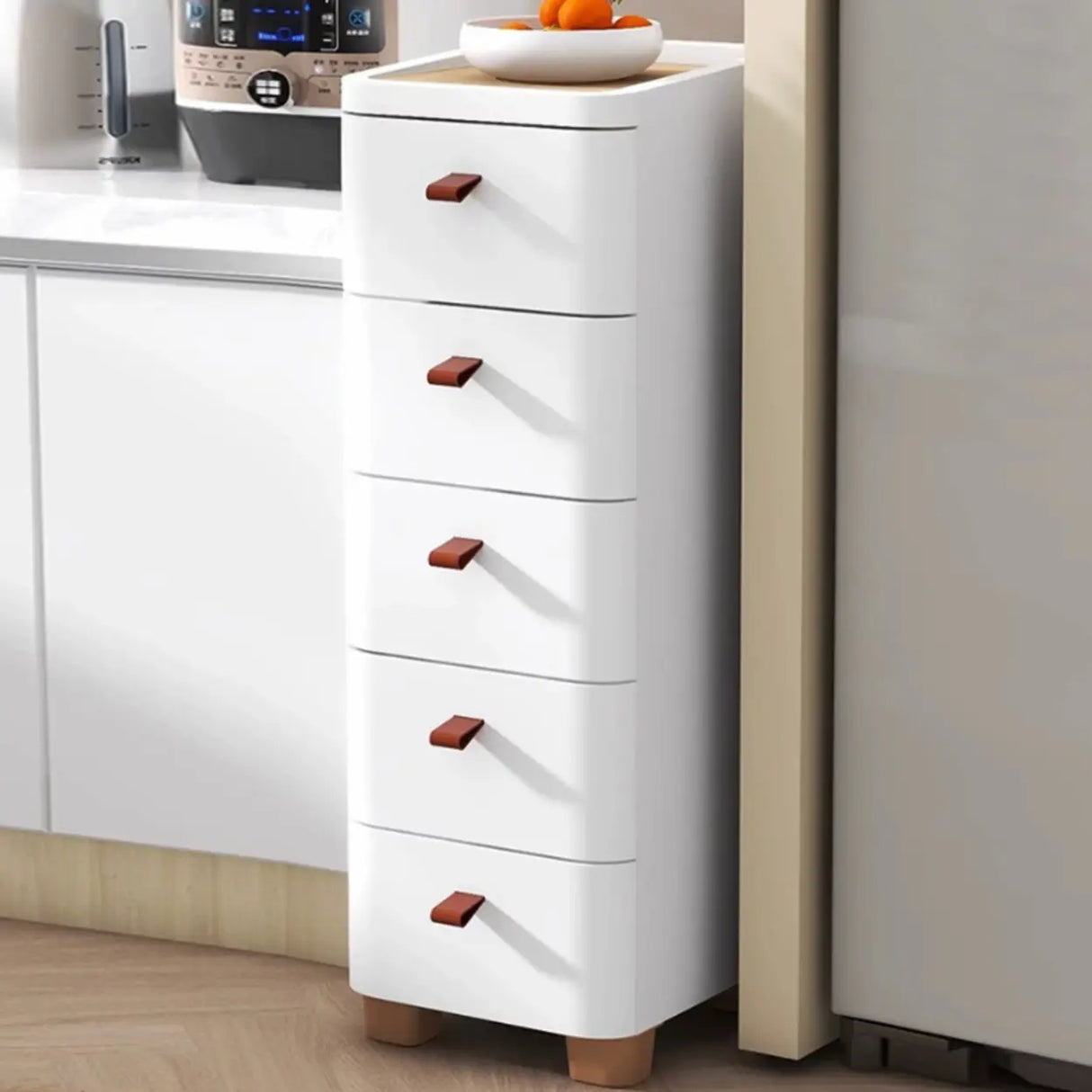 Simplistic White Dresser Chest with Five Drawers Image - 4