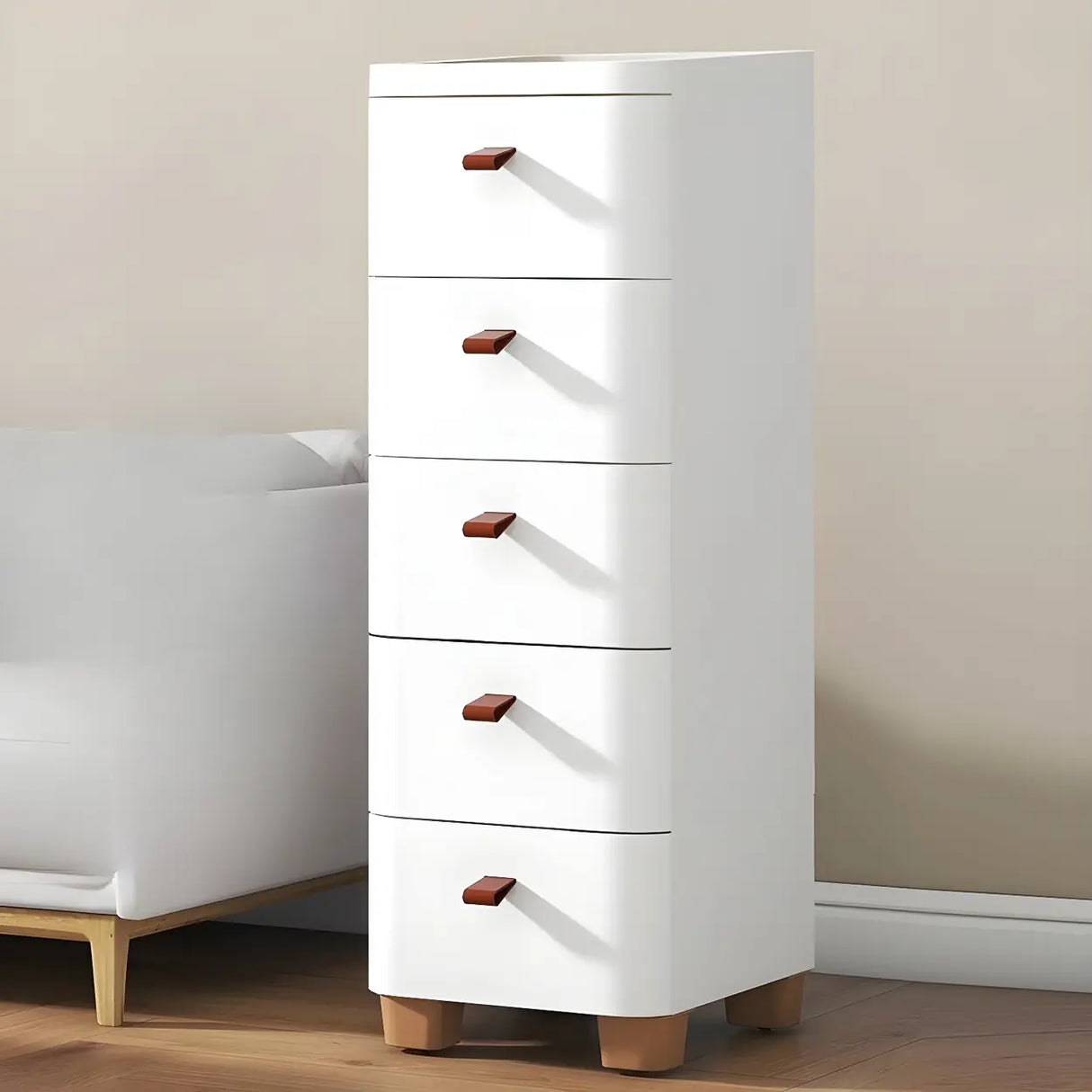 Simplistic White Dresser Chest with Five Drawers Image - 5