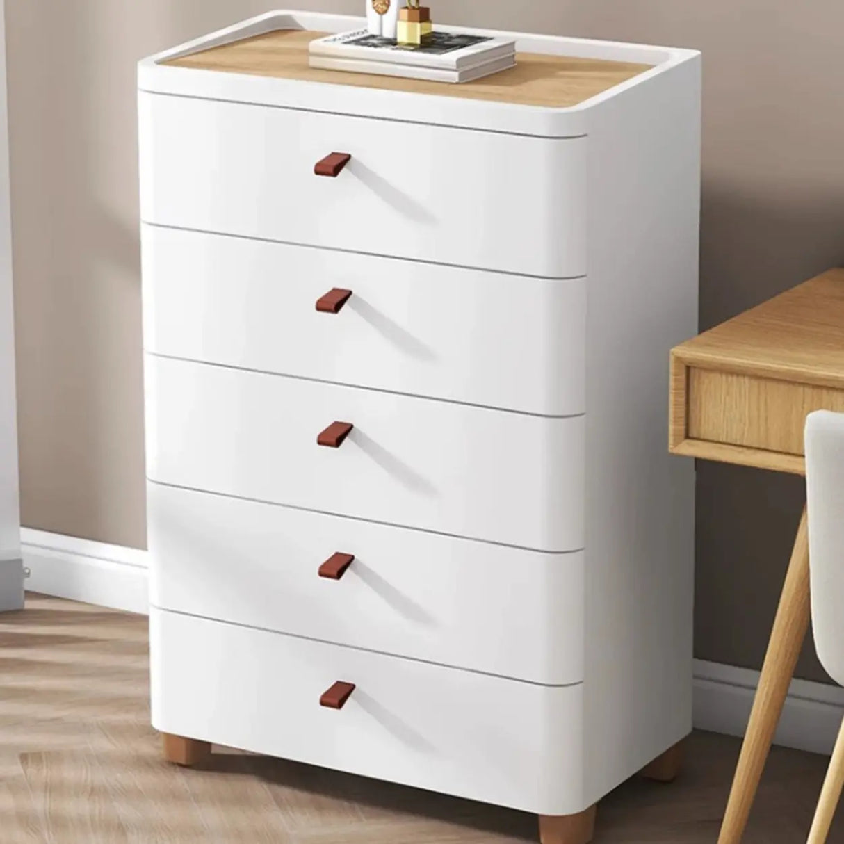 Simplistic White Dresser Chest with Five Drawers Image - 6